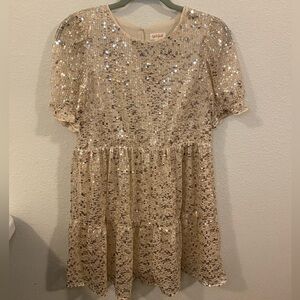 Cat & Jack Kids Gold Sequin Puff Sleeve Dress